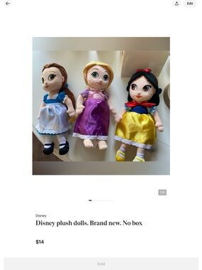 Disney Plush Princess Dolls - Blue, Purple, Yellow
